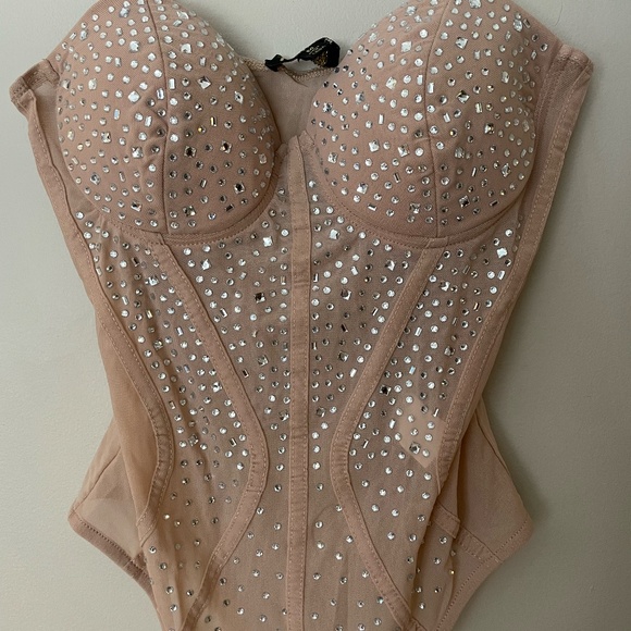 Abigail Rhinestone Bodysuit in Taupe - Picture 5 of 5